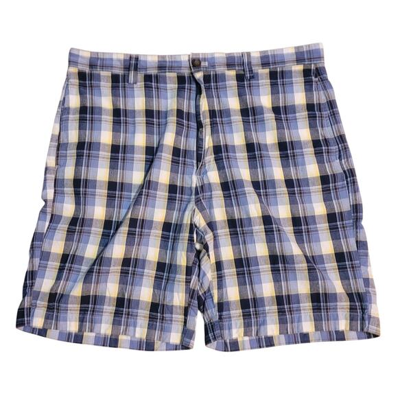 Chaps Mens Madras Plaid Shorts Sz 36 Blue Yellow Cotton Preppy Golf Dadcore - Picture 1 of 7